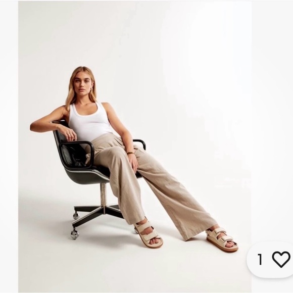 Abercrombie & Fitch Wide Leg Pleated Pants - Beige - Picture 2 of 9